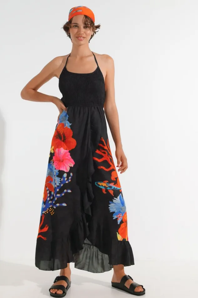 Desigual Sustainable Lowcut Maxi Dress Women Swimwear