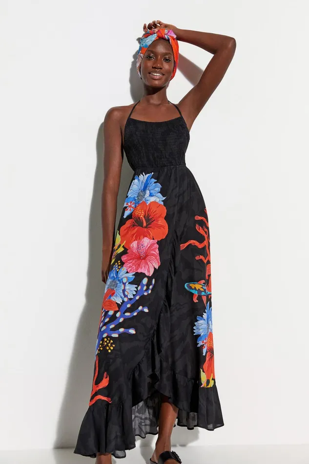 Desigual Sustainable Lowcut Maxi Dress Women Swimwear