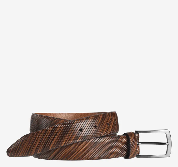 DiagonalEtched Belt Tan Accessories Johnston and Murphy Men