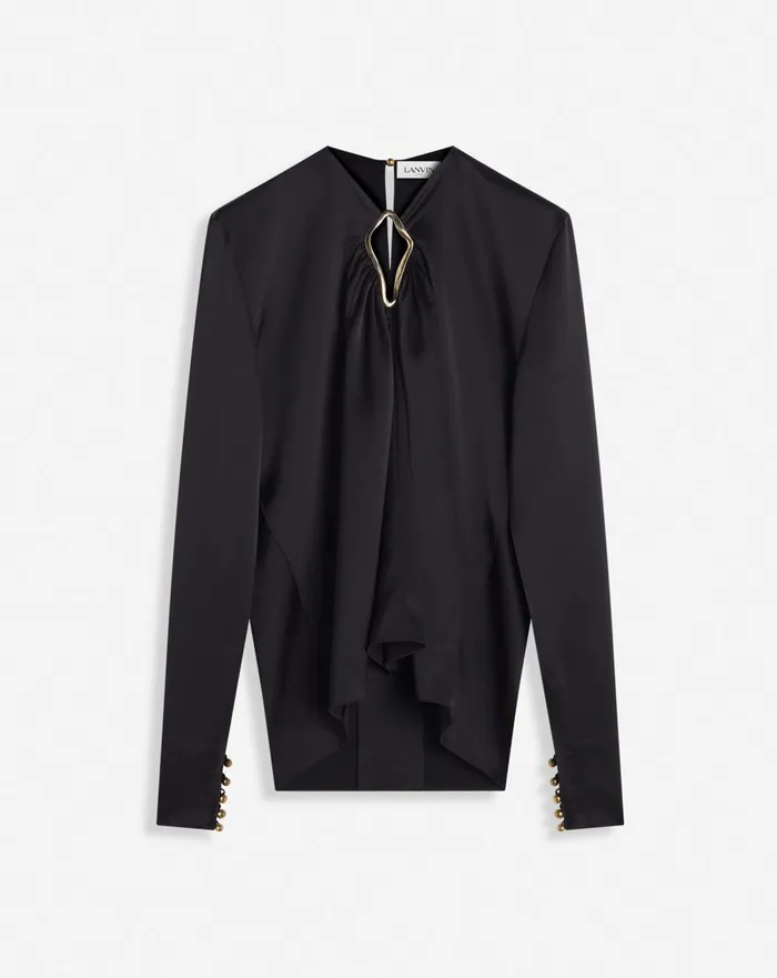 Draped Top With Eyelet Detail Black Women Lanvin Tops