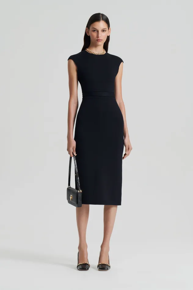Dresses Scanlan Theodore Women CREPE KNIT CAP SLEEVE DRESS BLACK