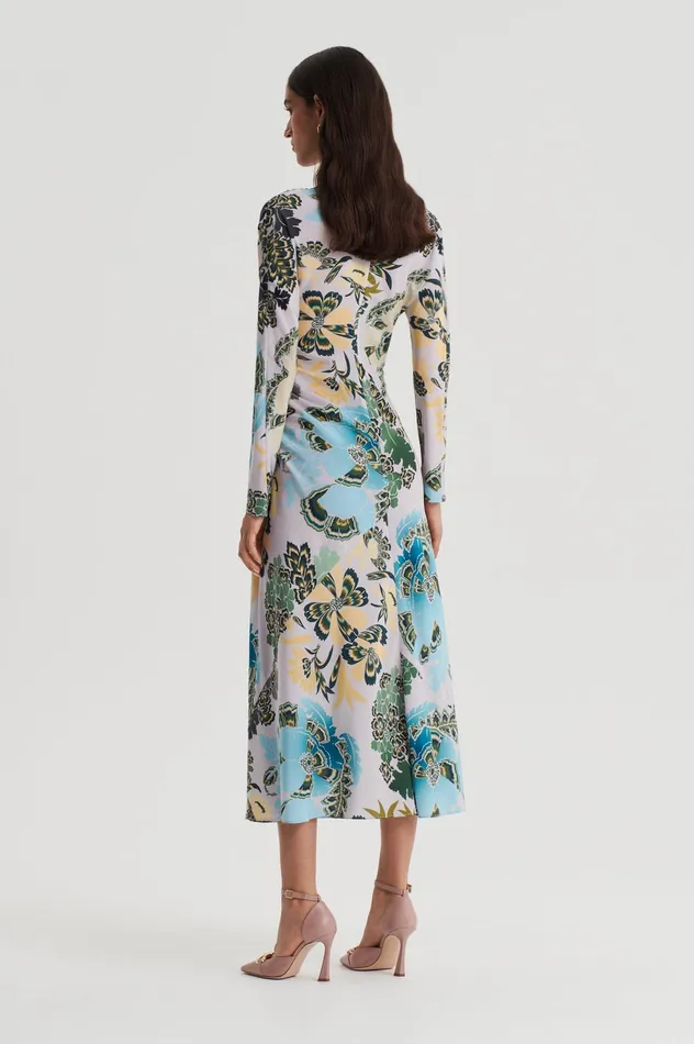 Dresses Scanlan Theodore Women SILK PRINT GATHER DRESS PALEGREY