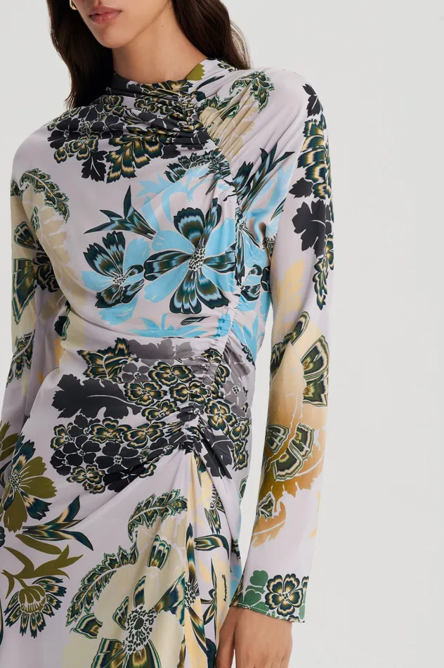 Dresses Scanlan Theodore Women SILK PRINT GATHER DRESS PALEGREY
