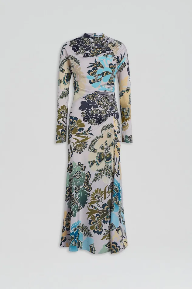 Dresses Scanlan Theodore Women SILK PRINT GATHER DRESS PALEGREY