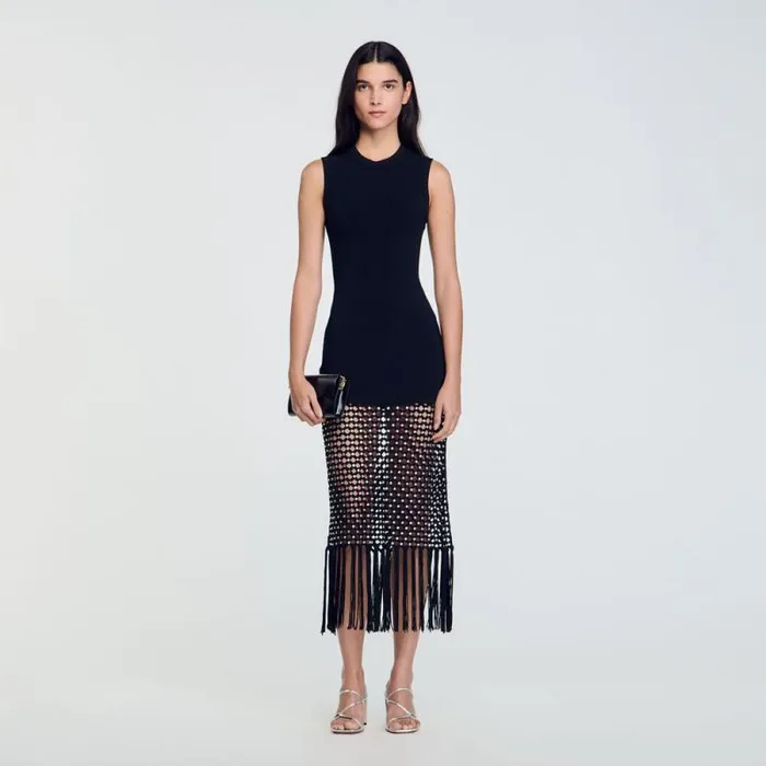 Dresses Women SANDRO Fringed Knit Dress Black