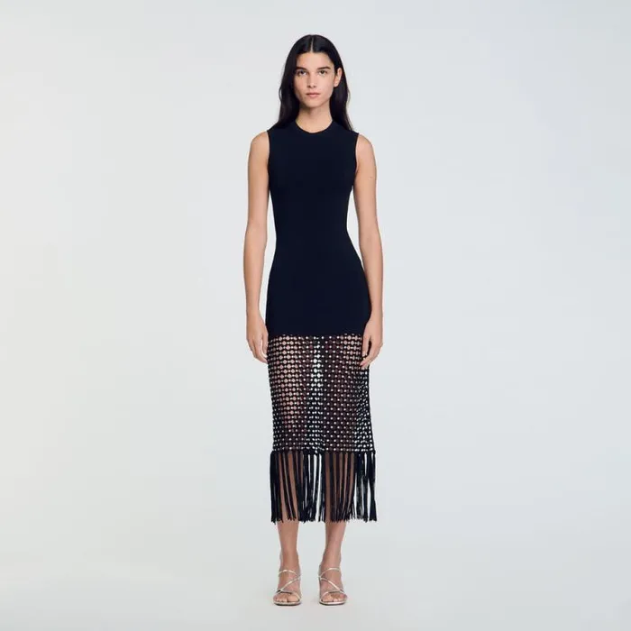 Dresses Women SANDRO Fringed Knit Dress Black