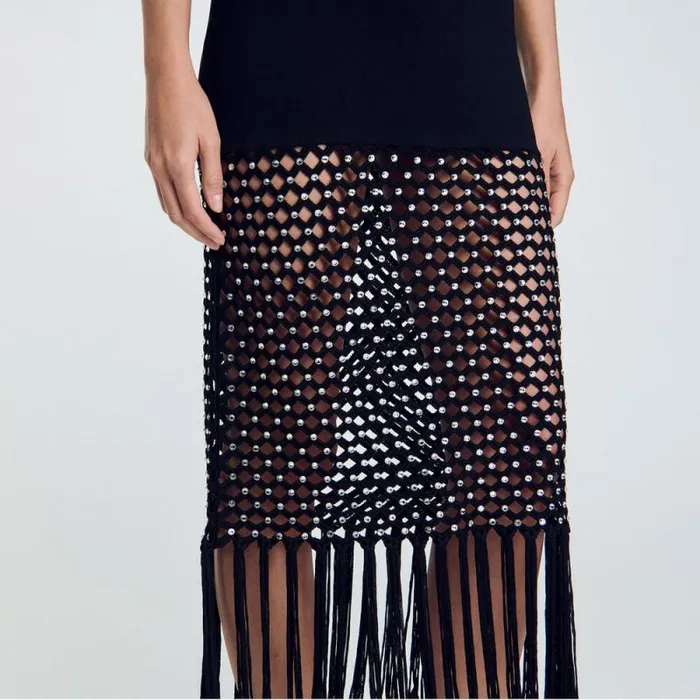 Dresses Women SANDRO Fringed Knit Dress Black