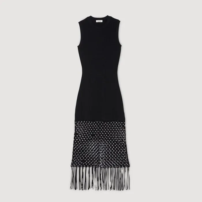 Dresses Women SANDRO Fringed Knit Dress Black
