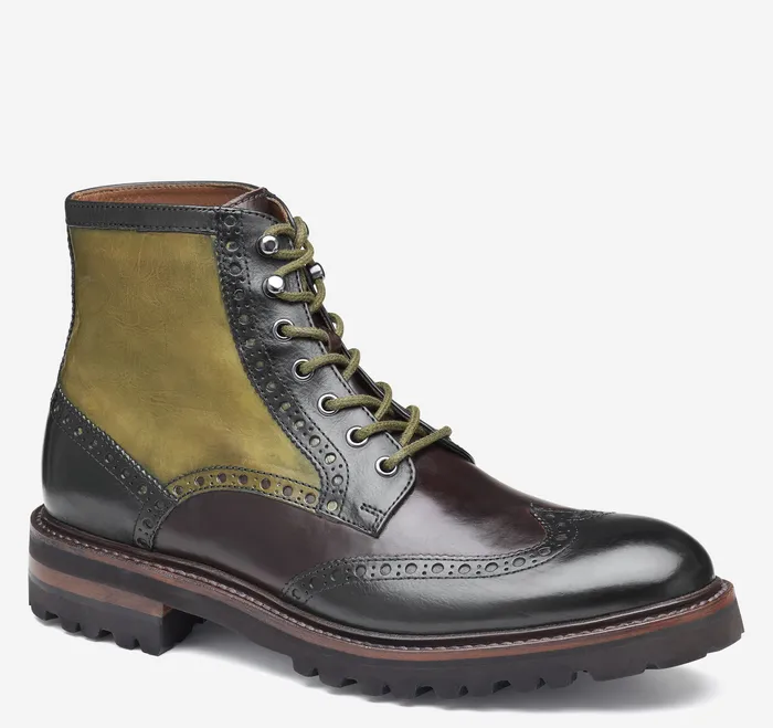 Dudley Lug Wingtip Boot Black Multi Calfskin Men Dress Shoes Johnston and Murphy