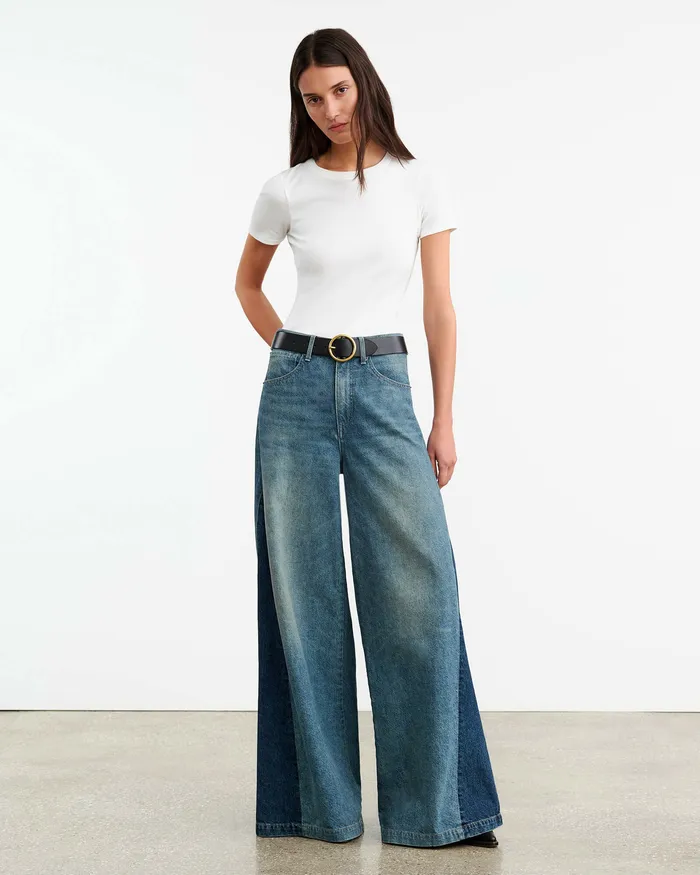 EBONY JEAN Blue Denim Patchwork Women Denim Nili Lotan