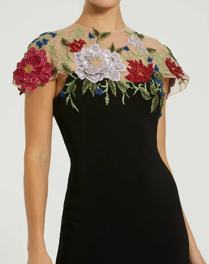 Evening Gowns Floral Embellished Jersey Fitted Gown Black Multi 8211 Mac Duggal Women