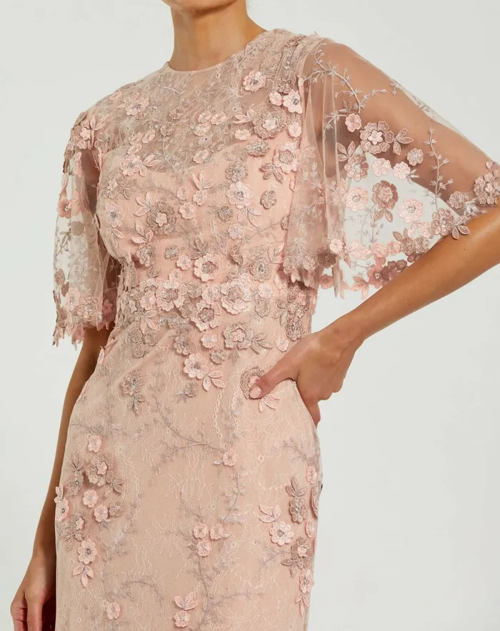 Evening Gowns Flutter Sleeve Floral Embroidered Net Gown Rose Mac Duggal Women Evening Gowns Flutter Sleeve Floral Embroidered Net Gown Rose Mac Duggal Women