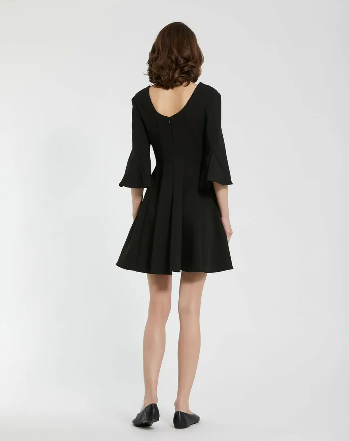 Every Day Dresses Crepe Square Neck 34 Sleeve Godet Mini Dress Black Mac Duggal Women