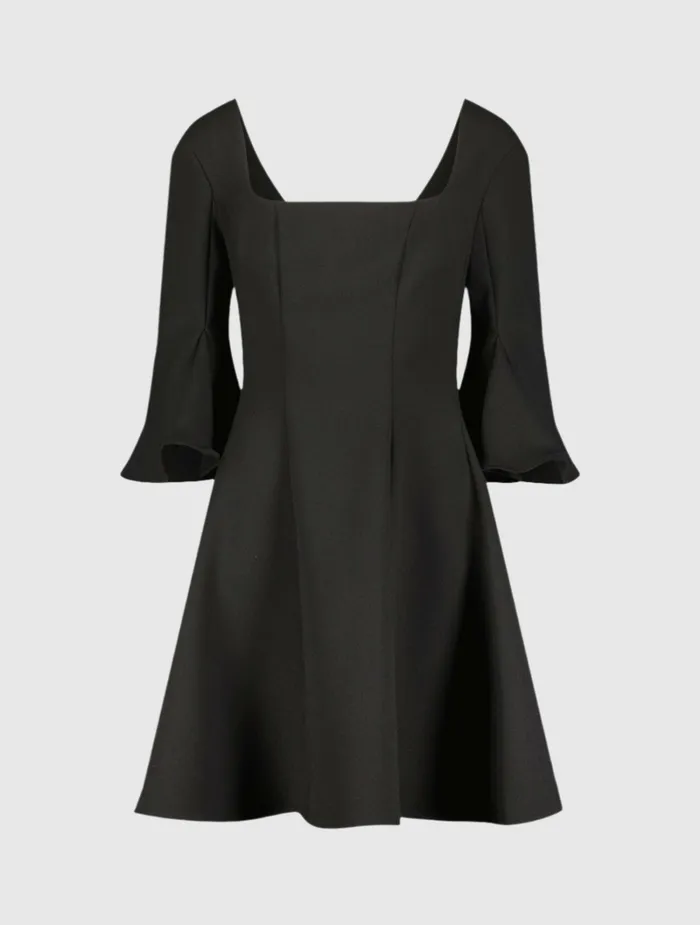 Every Day Dresses Crepe Square Neck 34 Sleeve Godet Mini Dress Black Mac Duggal Women