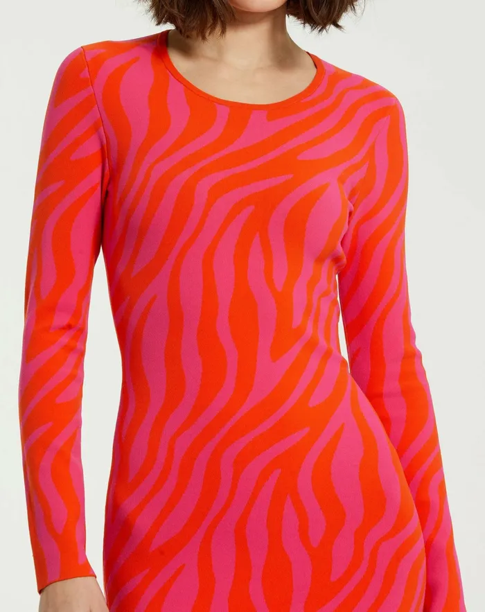 Every Day Dresses Women Fitted Long Sleeve Zebra Print Knit Maxi Dress 8211 FINAL SALE Hot Pink Sunset Mac Duggal