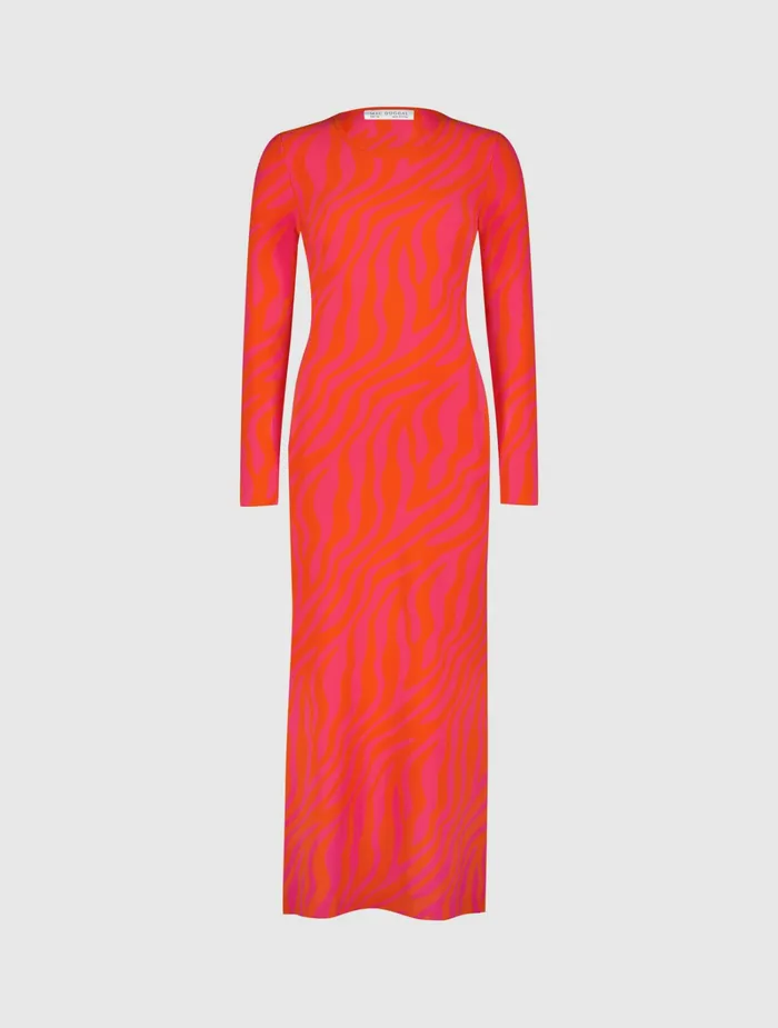 Every Day Dresses Women Fitted Long Sleeve Zebra Print Knit Maxi Dress 8211 FINAL SALE Hot Pink Sunset Mac Duggal