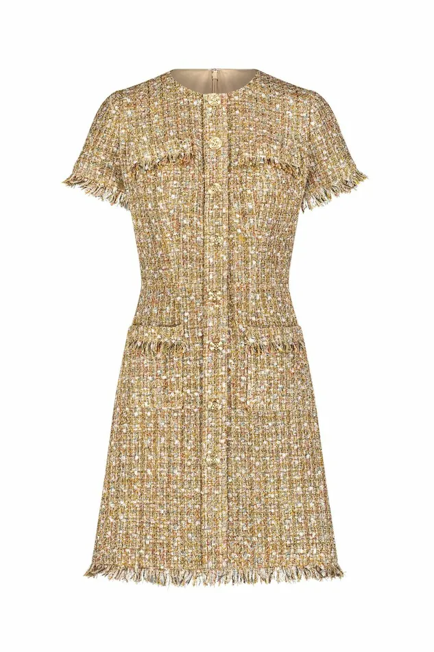 Every Day Dresses Women Mac Duggal Boucle Short Sleeve Mini Dress With Pockets Latte Multi