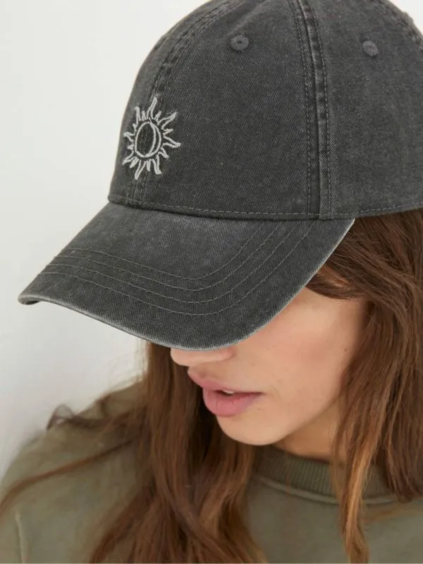 Fat Face Hats Women Charcoal Grey Embroidered Sun Cap