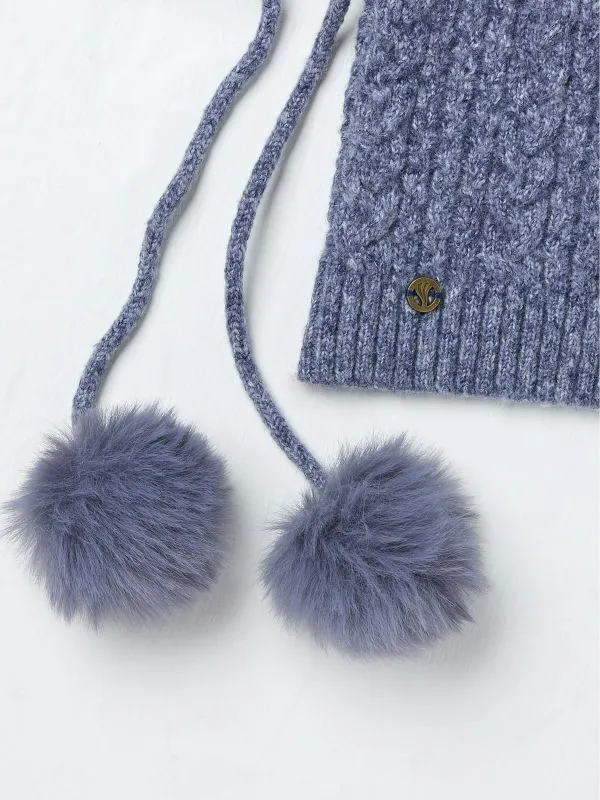 Fat Face Hats Women Navy Cable Knit Hood Hat