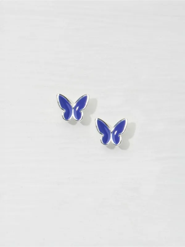 Fat Face Jewellery Women Blue Enamel Butterfly Stud Earrings