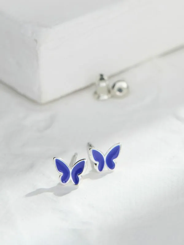 Fat Face Jewellery Women Blue Enamel Butterfly Stud Earrings