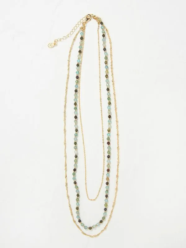 Fat Face Jewellery Women Gold Tone Triple Layered Gem Necklace