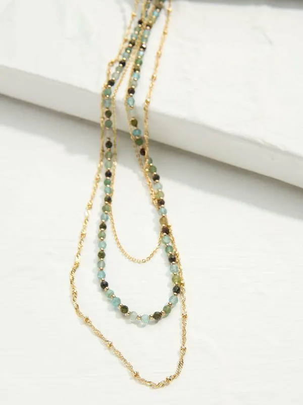 Fat Face Jewellery Women Gold Tone Triple Layered Gem Necklace