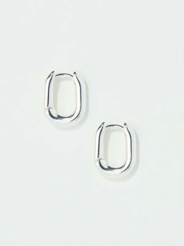 Fat Face Jewellery Women Silver Tone Oval Huggie Hoop Earrings