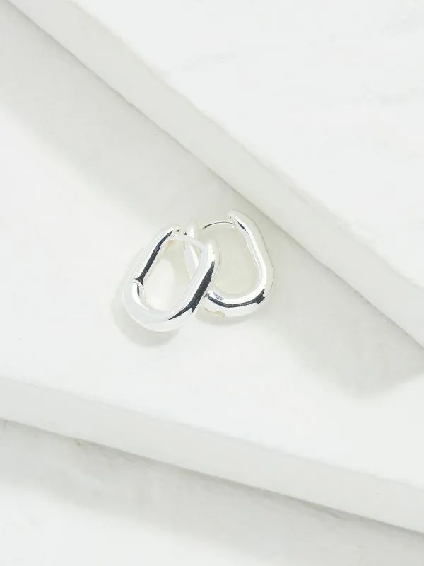 Fat Face Jewellery Women Silver Tone Oval Huggie Hoop Earrings