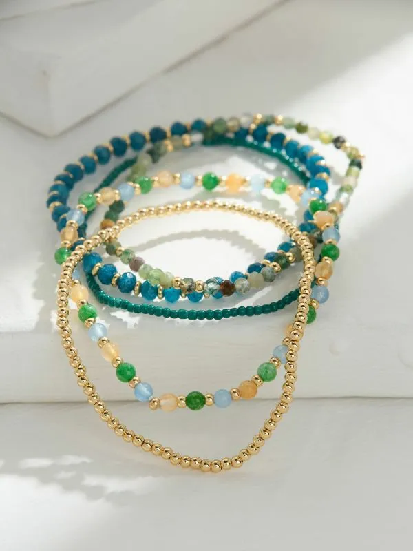Fat Face Jewellery Women Teal Blue Stretch Stack Bracelet