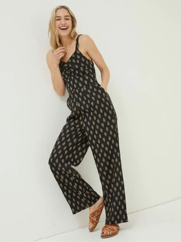 Fat Face Jumpsuits and Playsuits Women Black Linen Vic Woodblock Jumpsuit