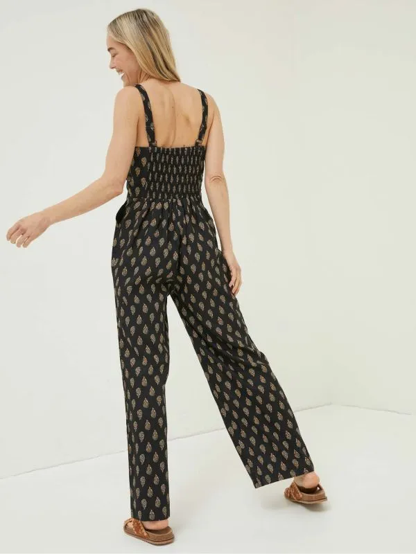 Fat Face Jumpsuits and Playsuits Women Black Linen Vic Woodblock Jumpsuit
