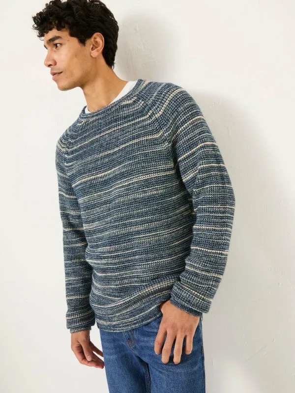 Fat Face Knitwear Men Navy Ombre Knitted Crew Neck Jumper