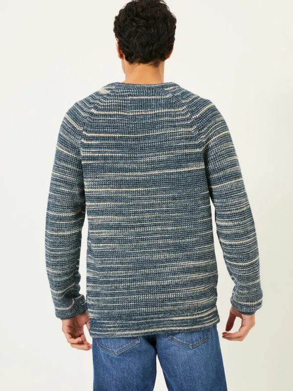 Fat Face Knitwear Men Navy Ombre Knitted Crew Neck Jumper