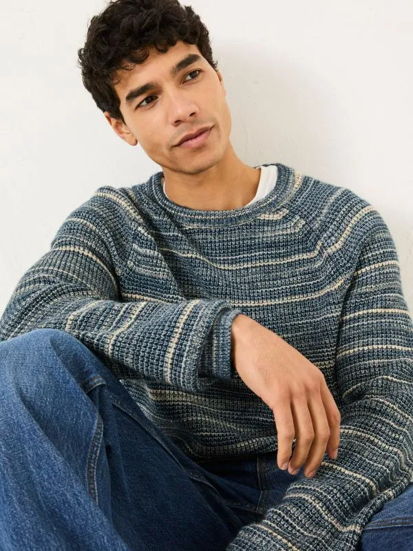 Fat Face Knitwear Men Navy Ombre Knitted Crew Neck Jumper
