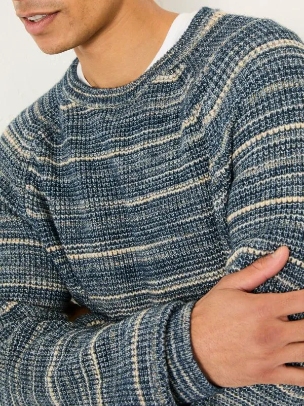 Fat Face Knitwear Men Navy Ombre Knitted Crew Neck Jumper