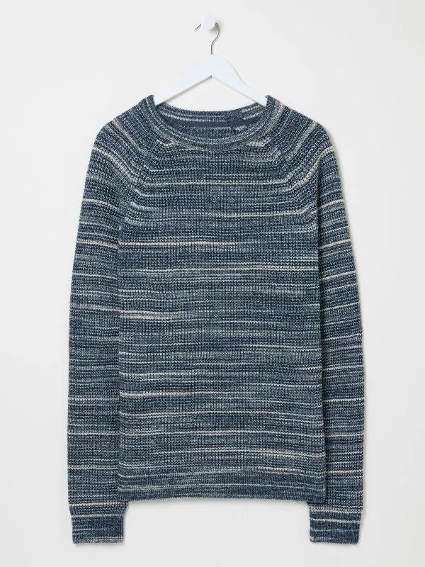 Fat Face Knitwear Men Navy Ombre Knitted Crew Neck Jumper