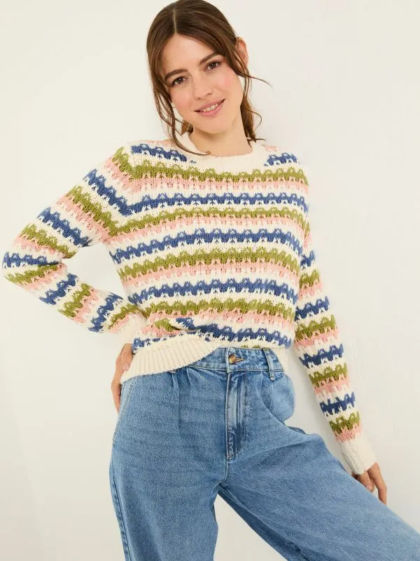 Fat Face Knitwear Women Blue Jayne Knitted Pattern Jumper