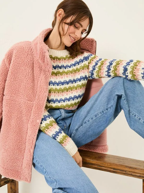 Fat Face Knitwear Women Blue Jayne Knitted Pattern Jumper
