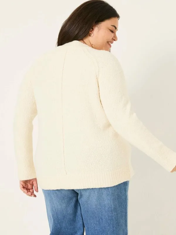 Fat Face Knitwear Women Ivory Bonnie Boucle VNeck Jumper