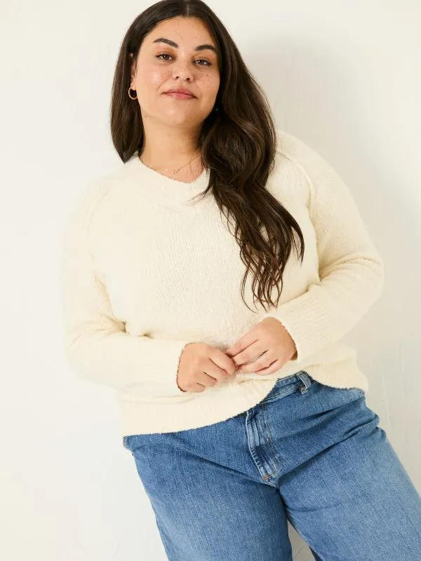 Fat Face Knitwear Women Ivory Bonnie Boucle VNeck Jumper