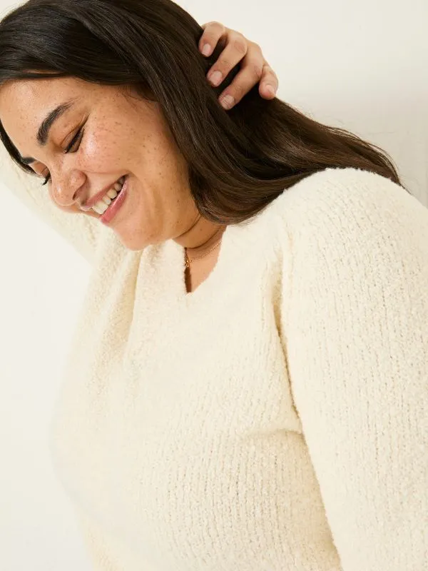 Fat Face Knitwear Women Ivory Bonnie Boucle VNeck Jumper