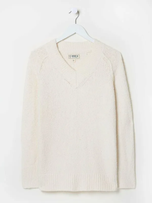Fat Face Knitwear Women Ivory Bonnie Boucle VNeck Jumper