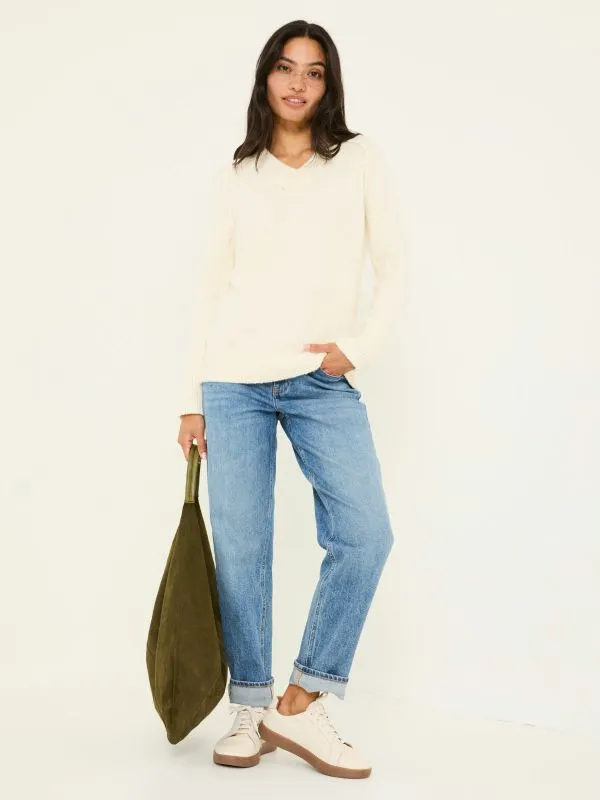 Fat Face Knitwear Women Ivory Bonnie Boucle VNeck Jumper