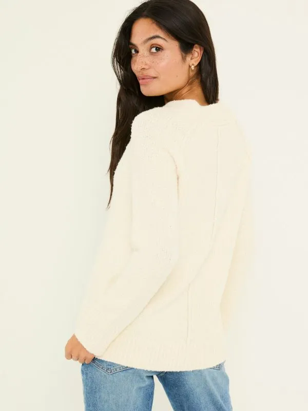 Fat Face Knitwear Women Ivory Bonnie Boucle VNeck Jumper