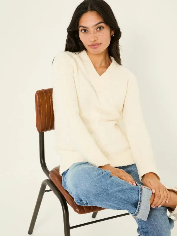 Fat Face Knitwear Women Ivory Bonnie Boucle VNeck Jumper