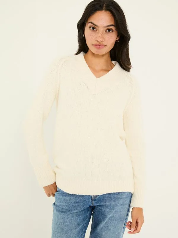 Fat Face Knitwear Women Ivory Bonnie Boucle VNeck Jumper