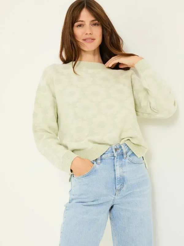 Fat Face Knitwear Women Light Green Floral Knitted Jumper