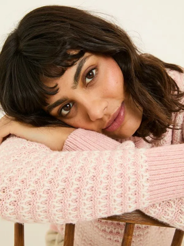Fat Face Knitwear Women Pink Candy Stripe Knitted Crew Neck Jumper