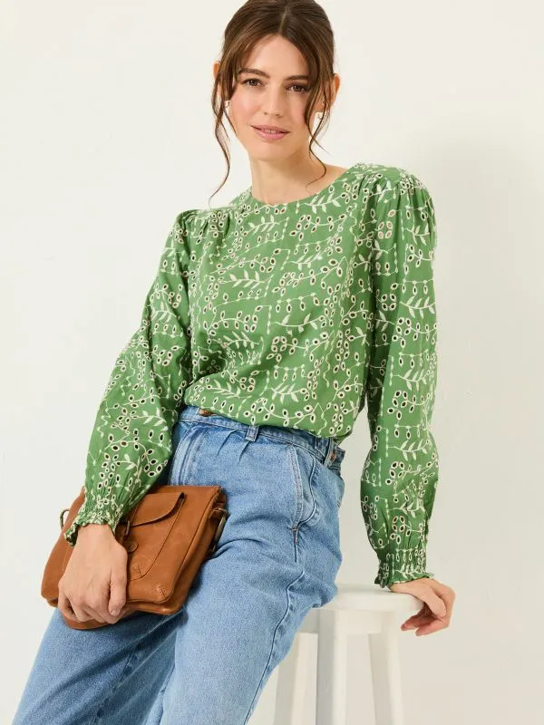 Fat Face Shirts and Blouses Women Light Green Jili 100 Cotton Embroidered Blouse